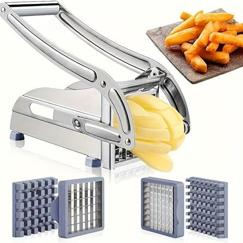 Gohytal Pommesschneider Edelstahl, Pommes Frites Schneider Edelstahl Professioneller French Fries Cutter mit 2 Schneidegrößen, Gemüseschneider Pommes Maschine, Pommes Presse