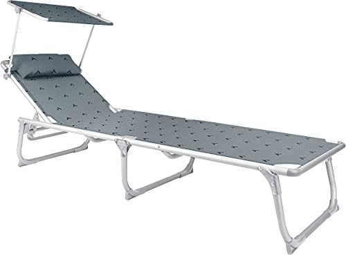BERGER Tumbona de aluminio con techo, gris, 5 posiciones, 188 x 58 x 30 cm, tumbona de camping