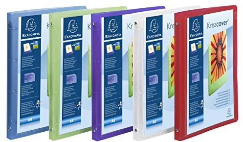 Exacompta 519699E 5er Pack Präsentationshefter KreaCover Kunststoffbezug außen und innen. 4 Ring-Mechanik DIN A4 Rücken 20mm ideal für Angebots- und Unternehmenspräsentationen farbig sortiert