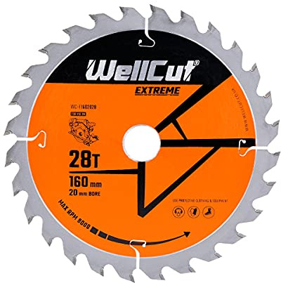 WellCut TCT Sägeblatt Extreme, Durchmesser 160 mm, 28 Zähne, 20 mm Bohrung, 2,2 mm Blattstärke, korrosionsgeschützt (?????WC-F1602028)