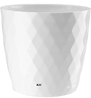 B2C Flowerpot Round Plastic plant pot Crystal Modern Decorative Small Medium Large 7 sizes 9 coolours (White, 20 cm)