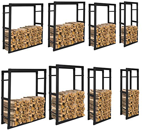 Lospitch Étagère pour bois de cheminée - Noir - Résistant aux intempéries et stable - Aide à l’empilage des bûches - Dimensions : 25 x 40 x 100 cm (PxLxH)