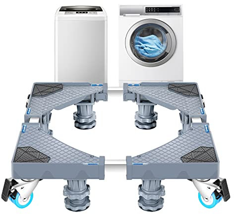 [en.casa] Waschmaschinen-Untergestell Maisach Sockel mit 4 Doppelräder + 8 höhenverstellbare Füße bis 500 kg zum Erhöhen von Großgeräten Podest Grau
