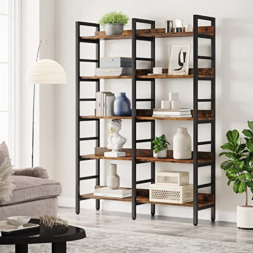 Tribesigns Librería, Estantería de Almacenamiento de 5 Niveles, 120 x 30 x 180 cm, Organizador de Oficina de Estudio, para Salón, Estilo Industrial, Marrón Rústico y Negro