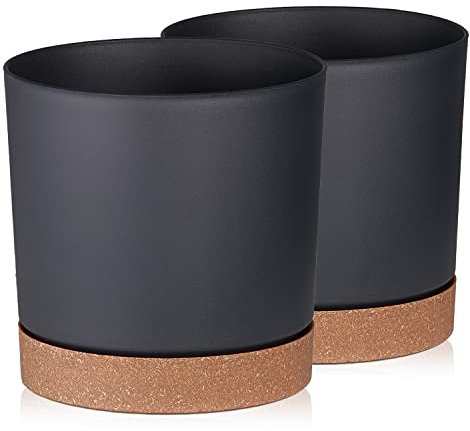Tymar Blumentopf mit Untersetzer, 2er-Pack, dekorativer Pflanzentopf aus Kunststoff, Moderne, Runde Form, für Innenräume (ø 30 cm, (2pack) KOR Graphit)