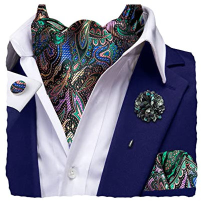 Hi-Tie Seide, Ascot für Herren, Krawatte und Blume, Anstecknadel, Taschentuch, Manschettenknöpfe, Set für Hochzeit, Party, Grün und Rosa, Medium