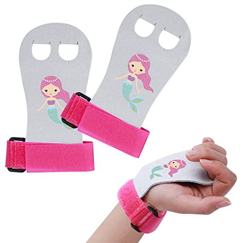 Abeillo Griffpads Kinder, Cross Training, Gymnastik, Pull Up Grips für Kinder, Zeichentrickfiguren Hand Grips Leder Trainingshandschuhe und Handgelenk Bandagen Fitness Set für Mädchen Jugend (Rosa S)