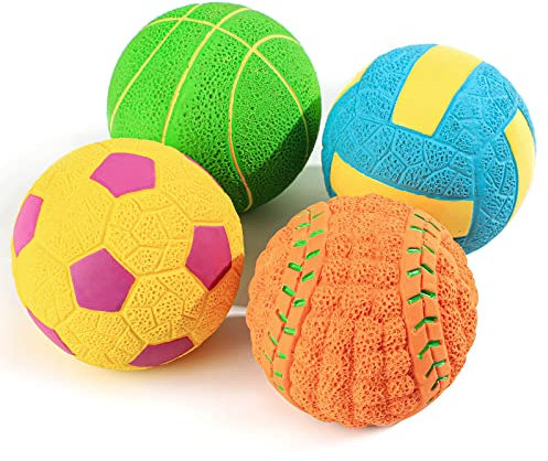 SCHITEC Quietschende Hundebälle, [4 Stück] Latex Welpen Hundespielzeug, Interaktive Hundebälle mit Quietscher für Kleine Hunde, 2.4'' Soft Bouncy Fetch Play Bälle Spielzeug