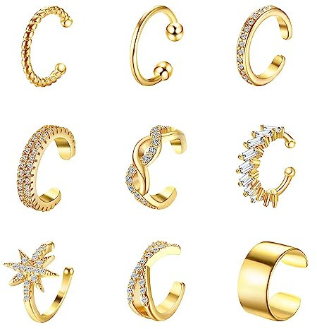 Dochais 9 Stück Ear Cuff Set Damen Ohrmanschette Ohrringe Earcuffs Set Ohrklemme Helix Knorpel Ohrmanschette Ohne Ohrloch Ohr-Clips Mädchen Wickelohrring Fakepircings Ohr Cuffs Ohrklemme Ohrring