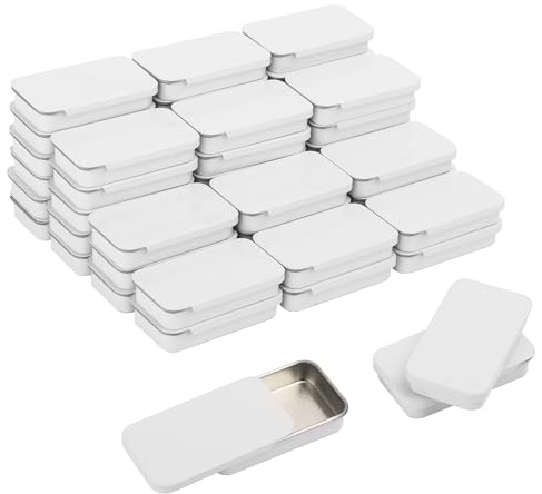 GENHAKON 50 PCS 2.36X1.3X0.43 Inch, Slide Top Tin Containers for Lip Balm, Rectangular Metal Tin Box with Sliding Lid for Small Items, Such as Candy, Charging Cable, Pills, Earring, Jewelry, Etc