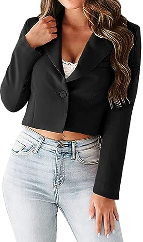Giacca leggera da donna primavera blazer elegante corto per abito tinta unita blazer suits blazers taglio giacca 1 bottone blazer colletto a risvolto casual ufficio blazer manica lunga outdoor