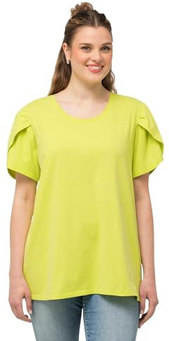 Ulla Popken Damen drapiertem Arm,A-Line T-Shirt, Neongrün, 54-56