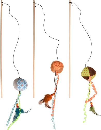 FLAMINGO Jouet pour Chat Canne à pêche Kirk Pájaro en Bois avec Jouet en Peluche – Plumes – Herbe à Chat – Longueur 40 cm – Aucun Choix de Couleur Possible
