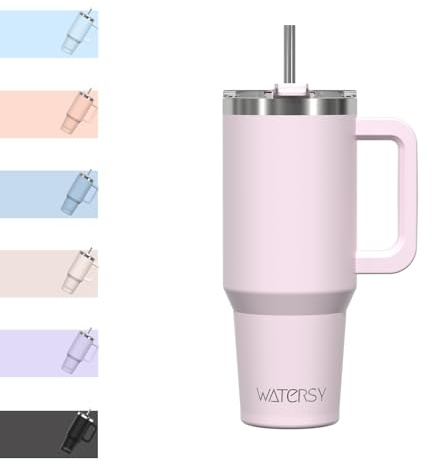 WATERSY termomugg 891 ml med handtag och sugrör, 30 oz dubbelväggig termosmugg i rostfritt stål, diskmaskinssäker, håller drycker varma i upp till 6 timmar och kalla i upp till 12 timmar, perfekt för
