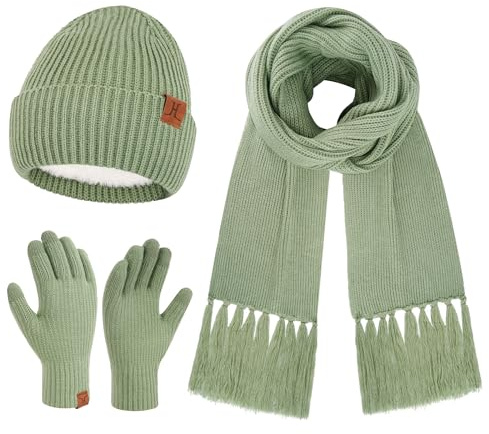 Bequemer Laden Mujeres Invierno Gorro Guantes Termicos Tactiles Bufanda Larga Conjunto Tejido Gorra Regalo Mujer para Clima Frío con Forro Polar