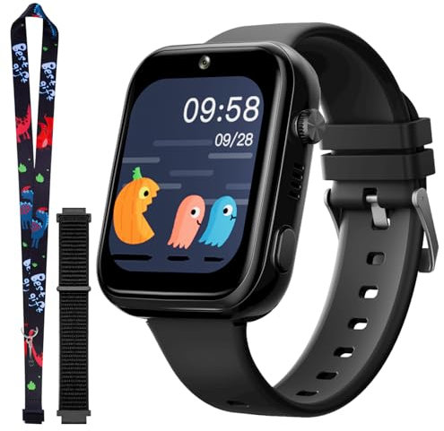 OKYUK Smartwatch Kinder, 4G Kinder smartwatch, GPS Tracker Kinder,Armbanduhr Kinder Junge,kinderuhr mit Video Phone Call, Schulmodus, SOS-Funktion, Kamera und Schrittzähler (T45 Schwarz)