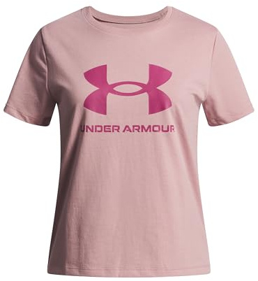 Under Armour Bambina Big Logo Short Sleeve, Maglietta Manica Corta Comoda e Traspirante, T-Shirt Sportiva con Logo per Allenamento e Abbigliamento Casual,Tourmaline Pink/Fuchsia Dusk,YXL