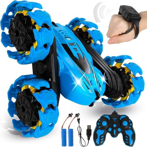 Ferngesteuertes Auto Kinder 3 4 5 6 7 8 Jahre Spiele, 4WD 360 ° Drehung RC Stunt Car, Spielzeug Geschenk Jungen Kinder ab 3 Jahren, Ferngesteuertes Auto Offroad 2 Aufladbarer Batterien (Blau)