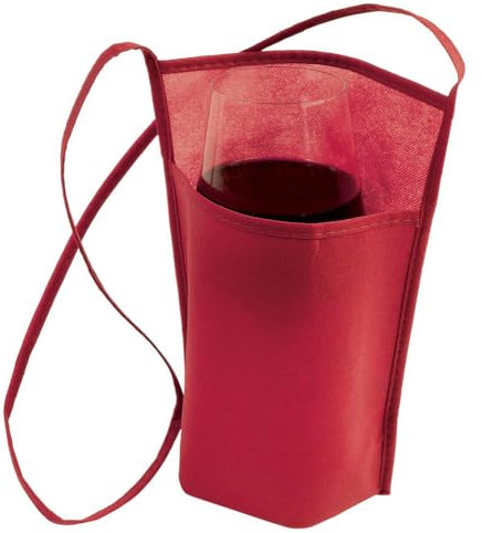 Generico 50 (Cinquanta) Pezzi PortaBicchiere porta bicchiere da Collo in TNT con Tracolla - in TNT 80 gr 18 x 22 x 10 cm Ideale per Degustazioni e Eventi! (rosso)