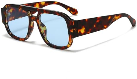 YAMEIZE Stile Retrò Doppio Ponte Pilot Occhiali da sole - per Donna Uomo 70s Rettangolo Occhiali da Sole Guida All'aperto