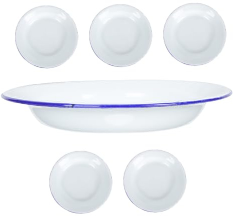 HOLIDYOYO Lot De 6 Assiettes Plates Émaillées Vintage 14 Cm, Plats De Service En Émail, Assiettes à Fruits Et Soupes Résistantes, Usage Camping Et Quotidien, Coupes Peu Profondes Empilables