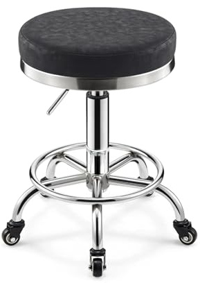 Ergonomisk kontorspall med hjul, justerbar höjd 46–60 cm, 8 cm tjock kudde, svängbar köksstol, gitarrpall för salong och – svart