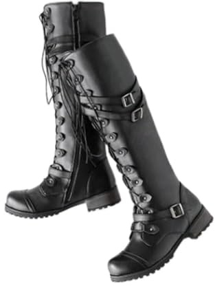 Generisch 2025 Bottines pour femme Style steampk gothique Boucle rétro punk Bottes de combat, Noir , 37 EU