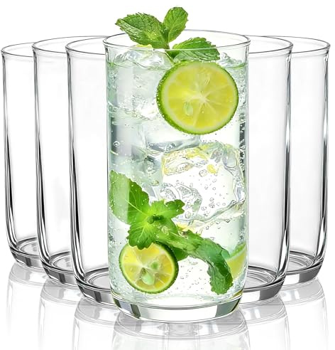 HOMQUEN Set di 6 Bicchieri Highball 400ml - Bicchieri in Plastica PET Trasparente, Ideali per Acqua, Birra, Caffè Freddo, Cocktail, Whisky, Soda e Tè, Regalo Pratico