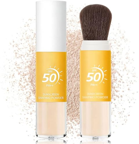 Poudre de Réglage de Crème Solaire Minérale, SPF 50 PA++, Poudre Solaire Transparente avec Brosse, Pour Visage et cuir Chevelu, Matifiante, Contrôle Brillance, Longue Tenue,Llégère et Respirante