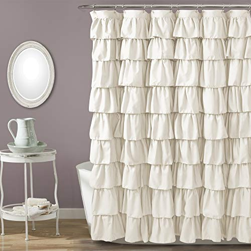 Lush Decor Tenda da Doccia con Volant | Motivo Floreale Vintage Chic Stile Fattoria, Avorio, 182,9 x 182,9 cm