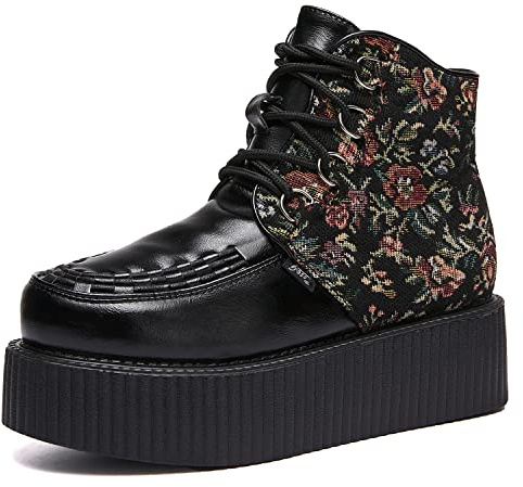 RoseG Polacchine Donna Pelle High Top Stivali Punk Creepers Scarpe Ricamo Size36.5