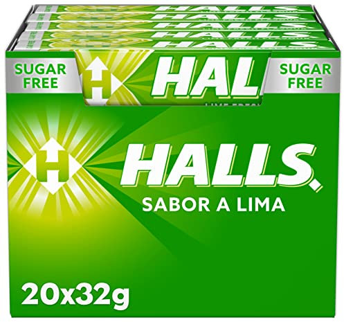 Halls Lima, Caramelo Sin Azúcar, Caja de 20 Sticks de 32 g