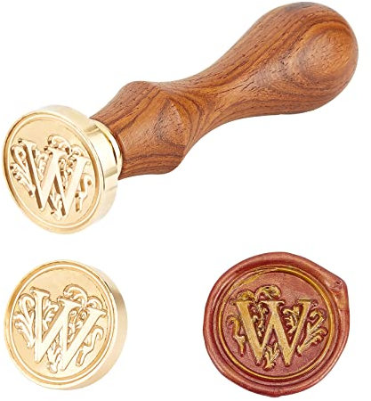 PandaHall Elite 1 Stück DIY Holz Wachs Siegel Stempel, Alphabet Scrapbook Messing Stempel und Holzgriff Sets, Buchstabe W, 25x14mm; 75mm