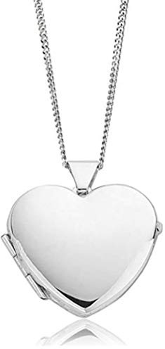 925SilverGiftShop 925 Sterling Silver 18 mm Diameter Love HEART Plain Photo Locket Pendant with 18 Silver Curb Chain or Without Chain (Locket with 18 silver curb chain)