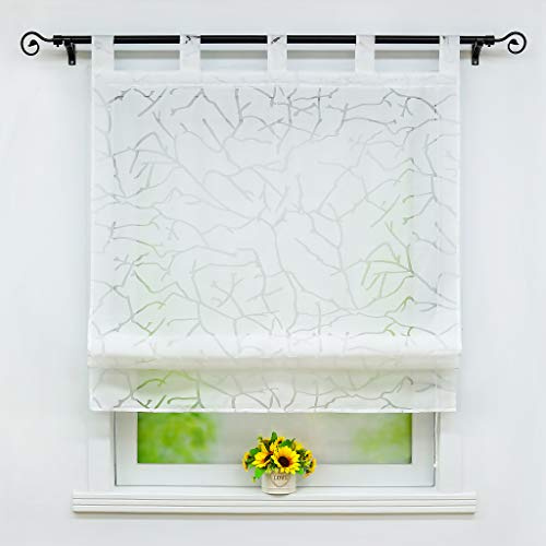Joyswahl Raffrollo Ausbrenner Raffgardinen mit Schlaufen »Jessica« Gardinen BxH 80x140cm Weiß Baum 1er Pack