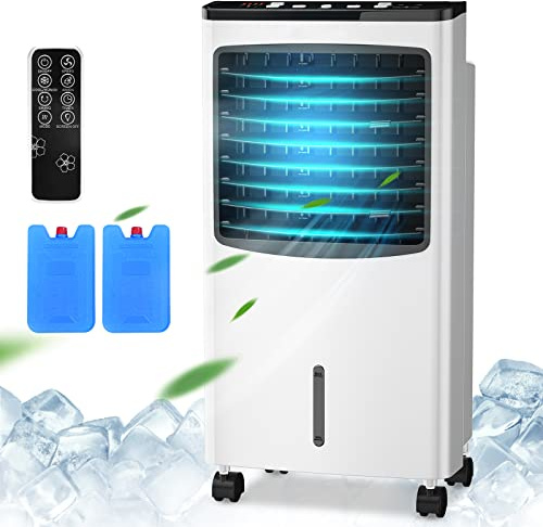 RELAX4LIFE Rafraîchisseur d’Air Mobile avec Humidificateur et Purificateur, 3 Mode de Vitesse, Climatiseur avec Réservoir d'Eau 8L et Filtre Amovible et Lavable pour Chambre, Bureau, Salon