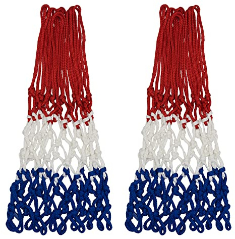 Sanung Basketball Net, All Weather Thick Tri-Color Basketball Hoop Net for Competition Training, Standard 12 Loops Replacement for Indoor Outdoor Use, 2 Pack