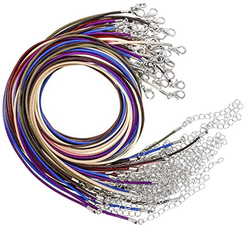 ALTcompluser 50 Stück Lederkette Lederbänder Ketten 2mm Gewachste Halskette Cord mit Verschluss Schmuckkettenschnüre DIY Schmuckband Herstellung 10 Farben