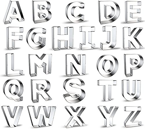 26 Pcs Large 2,6 Alphabet Letter Cookie Cutters Shapes Stainless Steel - Metal Fondant Letter Cutters for Festivals Daily Use - Shape DIY Biscuit Form Fondant Biscuit, Cake, Fruit, Vegetable