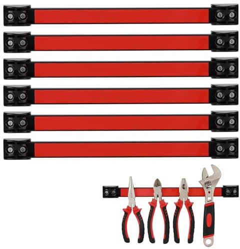 Mayouko 6PCS 12 Magnetic Tool Holder Strip, Metal Magnet Tool Organizer Bars for Garage, Workshop, Magnetic Strip for Tools