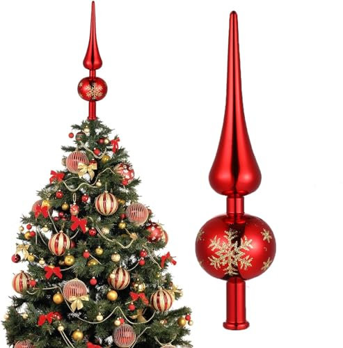 SunAurora Weihnachtsbaumspitze Christbaumspitze Rot Stern Weihnachtsbaumspitze Kunststoff Ornament Tannenbaumspitze für den Christbaum