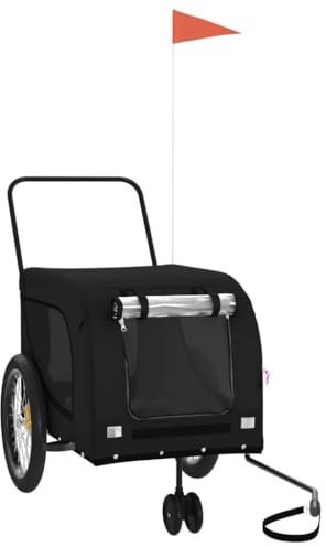 vidaXL Fahrradanhänger für Hunde, Hundeanhänger mit Reflektoren Flagge, Hundetransporter Maximale Belastbarkeit 30 kg, Haustier Transportwagen, Schwarz Oxford-Gewebe Eisen