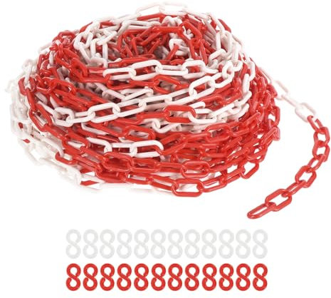PATIKIL Plastic Chain Links, 100 Foot Safety Barrier Chain Red/White for Crowd Control, Queue Line, Parking, Fence, Gate, Concert, Construction Site and Decoration