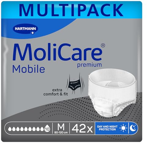 MoliCare premium Mobile 10 Tropfen Größe M, Inkontinenzhosen für Frauen und Männer mit schwerster Inkontinenz, extra Auslaufschutz, fortschrittlicher Hautschutz, verbesserte Passform, 42 Stück