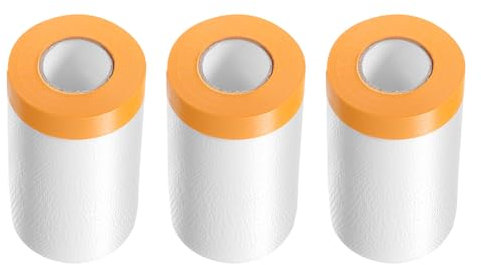 QUARKZMAN 3 Rollos de Película de Enmascarar Pre-Cubierta 25.6 x65.6Ft Cinta y Cubierta de Plástico para Pintores con Cinta Película de Lona para Pintura Automotriz