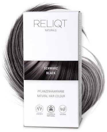 RELIQT Naturals – Tinta per capelli in polvere vegetale Nero naturale & permanente 100 g – Colorante copertura completa dei capelli grigi & splendore sano – Tintura cosmetici naturali senza additivi