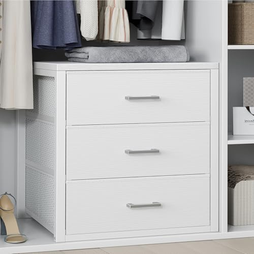 BOLUO Closet Drawers White 3 Drawer Dresser for Closet Organizers and Storage Bedroom Dorm Modern