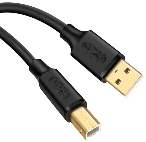 Cavo per stampante USB 2.0 da 1,5 m (5 piedi), cavo USB A-B placcato in oro, rame privo di ossigeno, rivestimento in PVC, schermatura con nucleo in ferrite, 480 Mbps per stampanti e dispositivi