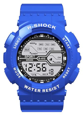 Mäns sport mode handled LCD stoppur datumklocka gummi digital pojke herrklocka armbandsur med sekundvisare för sjuksköterskor, BLÅ, En storlek