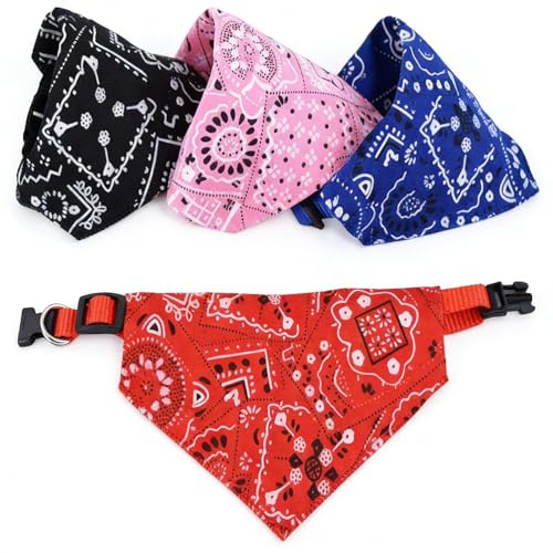 Ensemble de 4 Foulards Bandanas pour Chiens : Foulards Ajustables pour Le Cou des Chiens de Petite et Moyenne Taille Collier Ajustable pour Chats et Animaux,Bandana Chien,Collier Bandana Chien